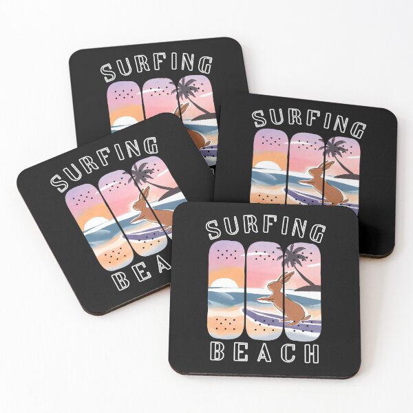 Item preview, Surfing Beach Rabbit Rides Board On Wave With Palm Tree Sunset designed and sold by MyEpicSquare.