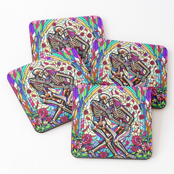 Item preview, Romantic Skeletons Dance Together In Stained Glass designed and sold by HippieFarms11.