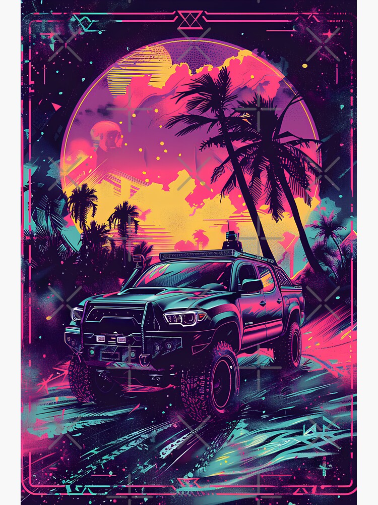 "Toyota Tacoma - Neon color Style" Sticker by ChelaDesigns | Redbubble