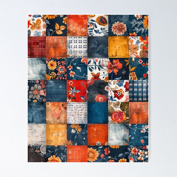 Item preview, Flowers and seamless patchwork pattern designed and sold by sereneprint.