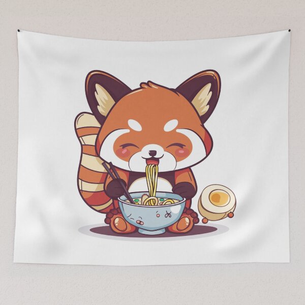 Item preview, Kawaii Red Panda eating ramen designed and sold by MilkyBerryShop.