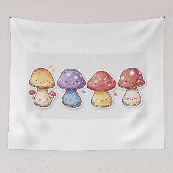 Item preview, Adorable stickers of cute, smiling kawaii mushroom characters, ai generated designed and sold by rajeshbac.