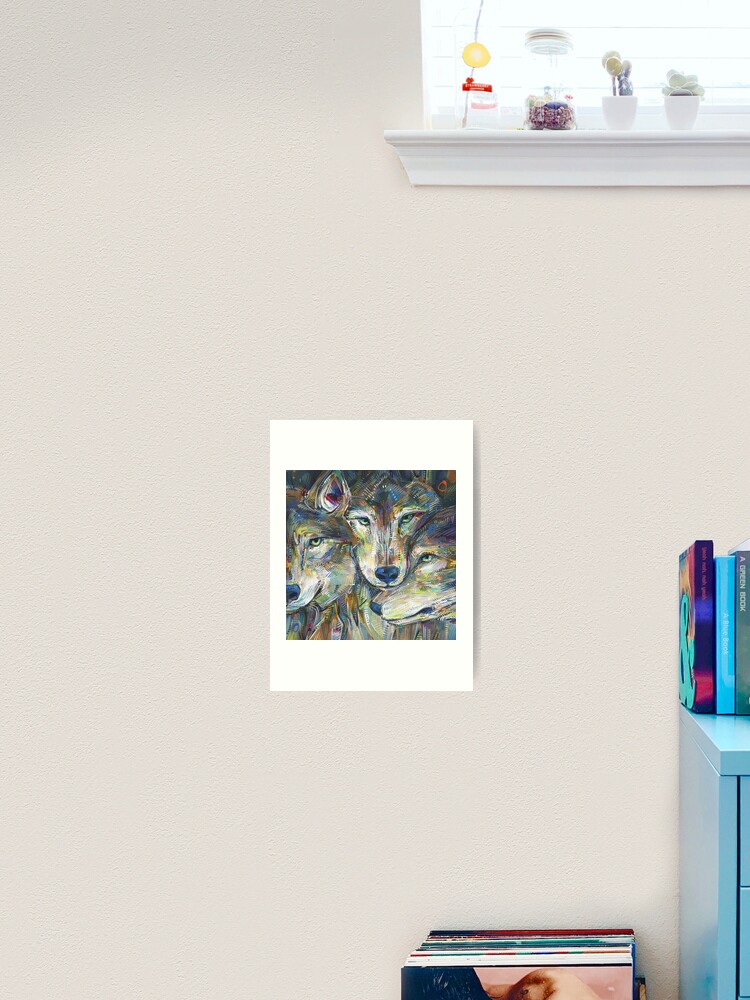 Thumbnail 1 of 3, Art Print, Gray Wolf Faces Pressed Together designed and sold by gwennpaints.