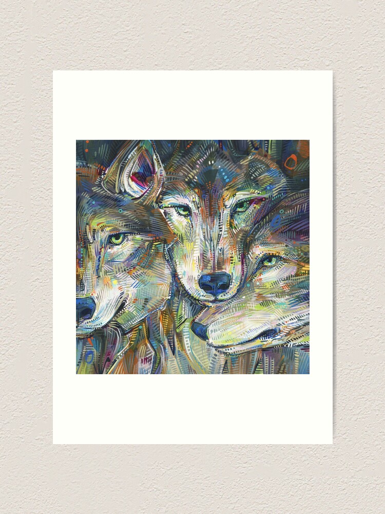 Thumbnail 2 of 3, Art Print, Gray Wolf Faces Pressed Together designed and sold by gwennpaints.