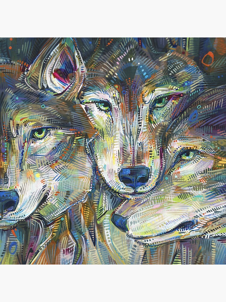 Thumbnail 3 of 3, Art Print, Gray Wolf Faces Pressed Together designed and sold by gwennpaints.