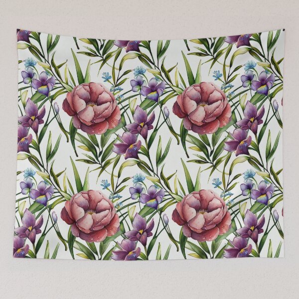 Item preview, Vintage Watercolor Flowers Floral Trees Nature Seamless Pattern Design. designed and sold by athurbubble.
