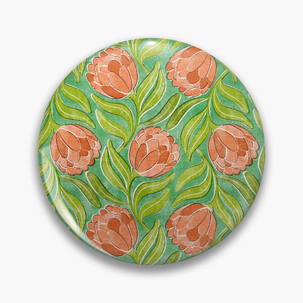 Item preview, Coral Proteas on Vivid Green Multidirectional Block Print Pattern designed and sold by micklyn.