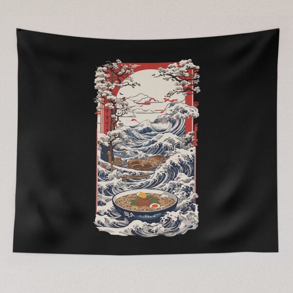 Item preview, Ukiyo-E wave Japanese ramen noodle soups designed and sold by LuminOrb.