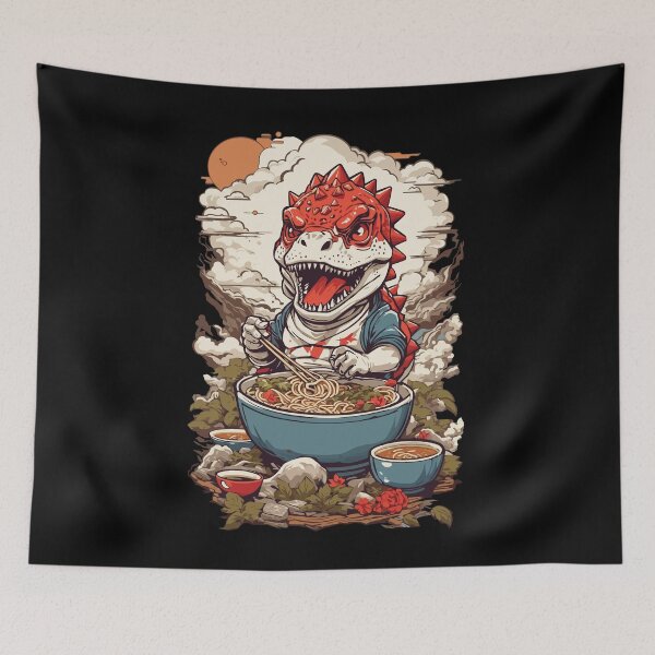 Item preview, Funny Dinosaur Eats Ramen Japanese designed and sold by LuminOrb.