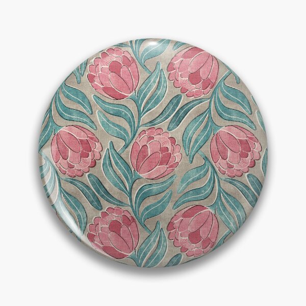 Item preview, Muted Pink Proteas on Warm Grey Multidirectional Block Print Pattern designed and sold by micklyn.