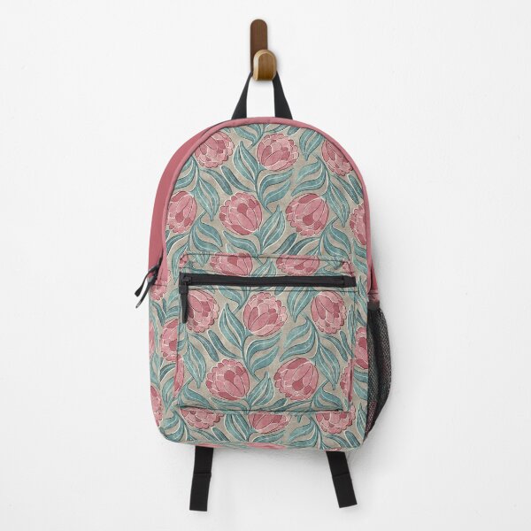 Item preview, Muted Pink Proteas on Warm Grey Multidirectional Block Print Pattern designed and sold by micklyn.
