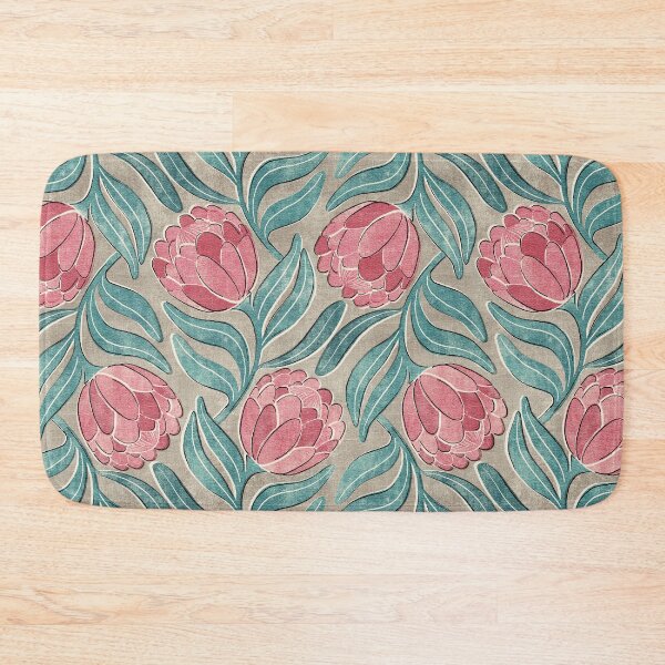 Item preview, Muted Pink Proteas on Warm Grey Multidirectional Block Print Pattern designed and sold by micklyn.