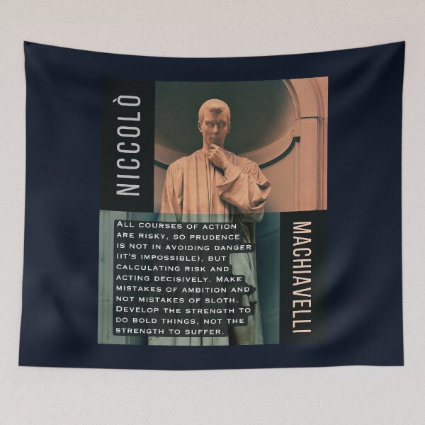 Item preview, Niccolò Machiavelli portrait and quote: All courses of action are risky, so prudence is not in avoiding danger (it's impossible)... designed and sold by artbleed.
