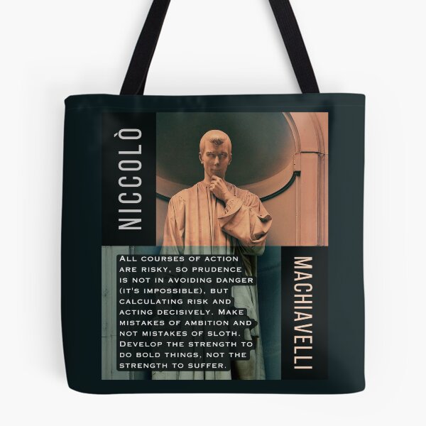 Item preview, Niccolò Machiavelli portrait and quote: All courses of action are risky, so prudence is not in avoiding danger (it's impossible)... designed and sold by artbleed.