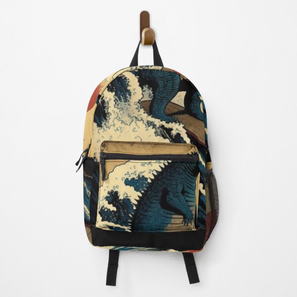 Item preview, Godzilla Surfing The Great Wave by Hokusai Funny Parody designed and sold by ShakethaRobin.