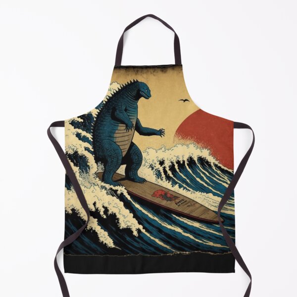 Item preview, Godzilla Surfing The Great Wave by Hokusai Funny Parody designed and sold by ShakethaRobin.