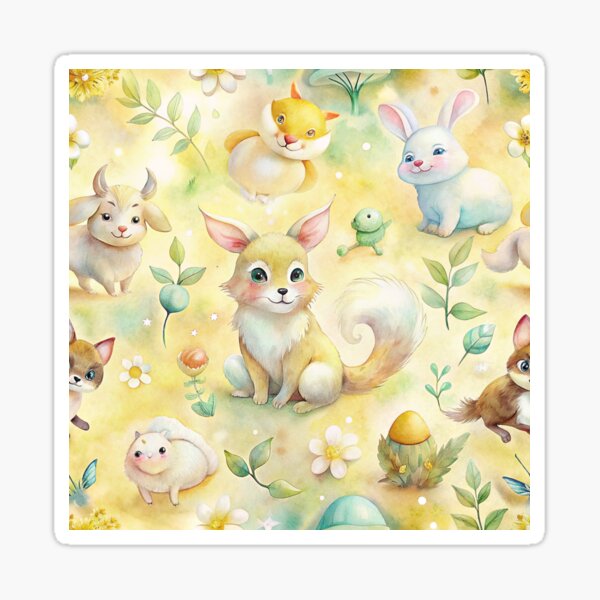 Item preview, A seamless pattern with bunnies, bears, cats, dogs and elephants. They all smile and look happy. designed and sold by fotoryum.