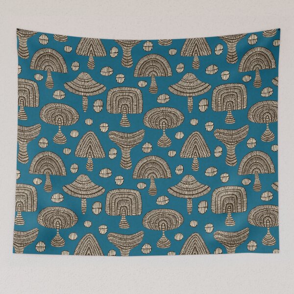 Item preview, Abstract Mushrooms on Teal Blue designed and sold by DuckyRubin.