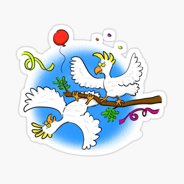 Funny party cockatoo birds cartoon Sticker