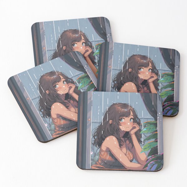 Item preview, Melancholic Anime girl watching the rain- Pixel art designed and sold by octoboobs.