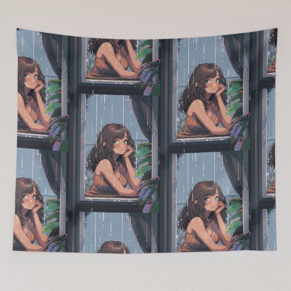 Item preview, Melancholic Anime girl watching the rain- Pixel art designed and sold by octoboobs.