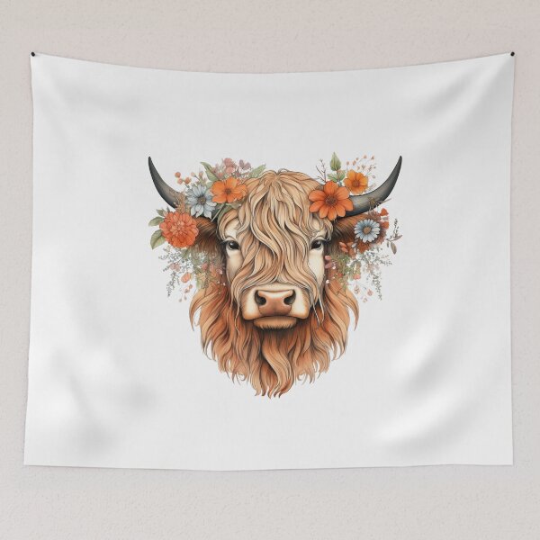 Item preview, Moo-velous Blooms: A Floral Highland Cow Portrait designed and sold by artandwaves.