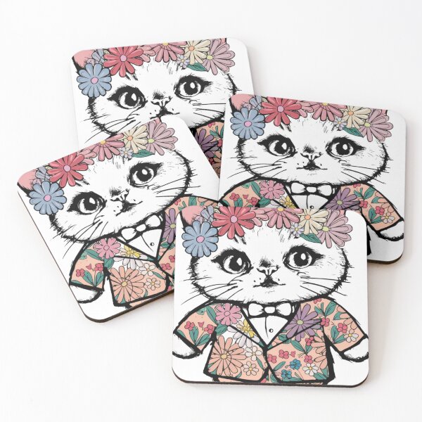 Item preview, White Kitten Wearing Floral Suit designed and sold by whitecat23.