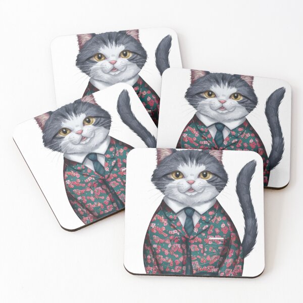 Item preview, Grey and White Cat Wearing Floral Suit designed and sold by whitecat23.