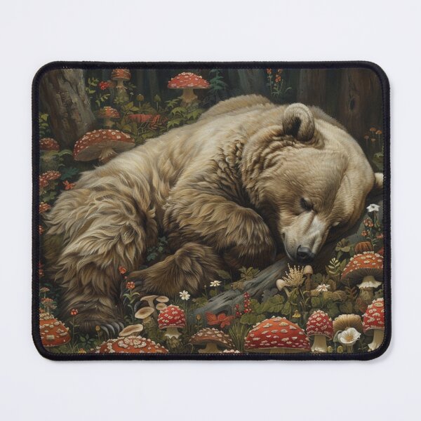 Item preview, Dreamy Sleeping Bear among Enchanting Mushrooms designed and sold by 1000Mushrooms.