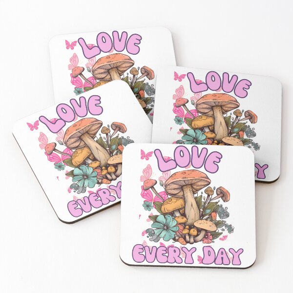 Item preview, Colorful Retro Mushroom and Butterfly Illustration - Love Every Day designed and sold by 1000Mushrooms.
