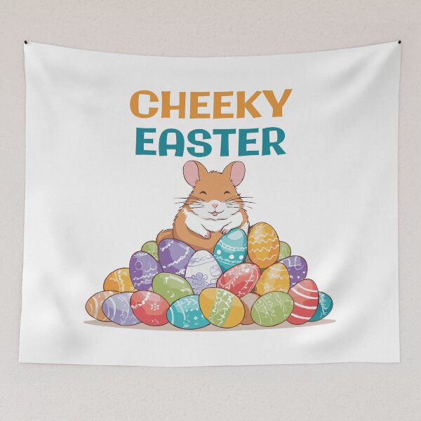 Item preview, Cheeky Easter. A Happy Hamster Standing on a Pile of Easter Eggs designed and sold by twisted-dot.