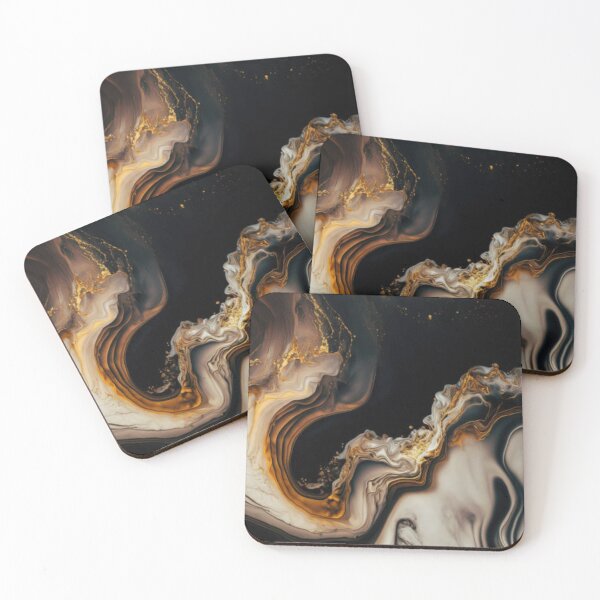 Item preview, High resolution. Luxury abstract fluid art painting in alcohol ink technique, mixture of black, gray and gold paints. Imitation of marble stone cut, glowing golden veins. Tender and dreamy design designed and sold by MTShoppingLine.