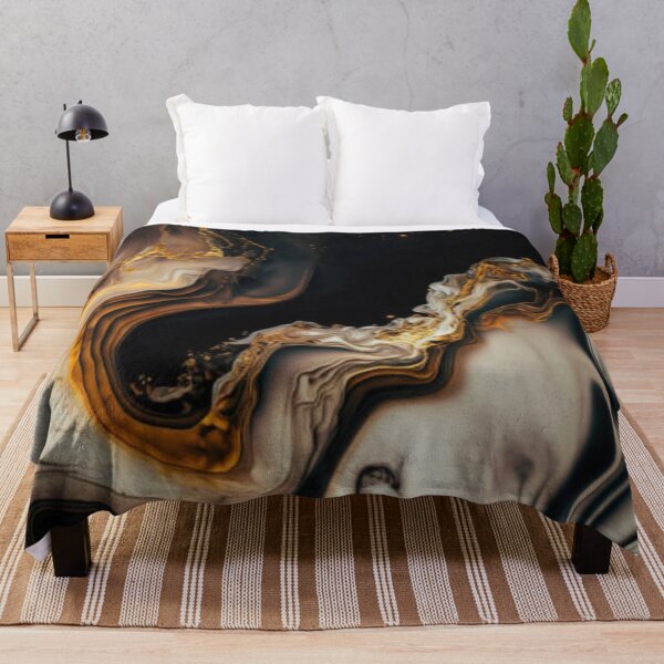 Item preview, High resolution. Luxury abstract fluid art painting in alcohol ink technique, mixture of black, gray and gold paints. Imitation of marble stone cut, glowing golden veins. Tender and dreamy design designed and sold by MTShoppingLine.