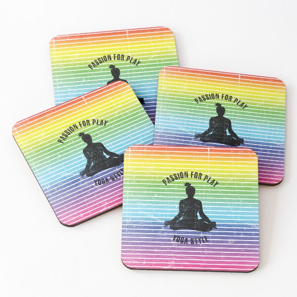 Item preview, Black silhouette of a woman in yoga lotus pose against the background of rainbow stripes designed and sold by HarridanCreates.