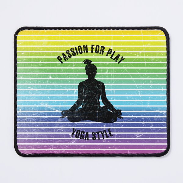 Item preview, Black silhouette of a woman in yoga lotus pose against the background of rainbow stripes designed and sold by HarridanCreates.