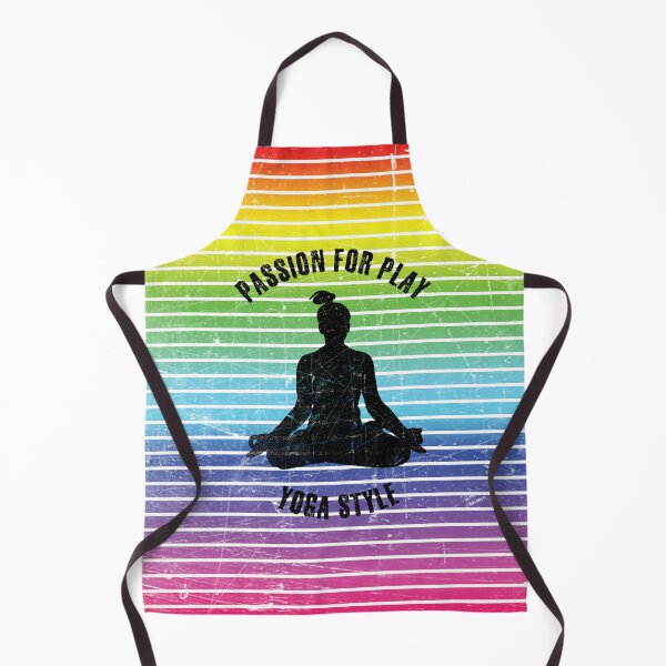 Item preview, Black silhouette of a woman in yoga lotus pose against the background of rainbow stripes designed and sold by HarridanCreates.