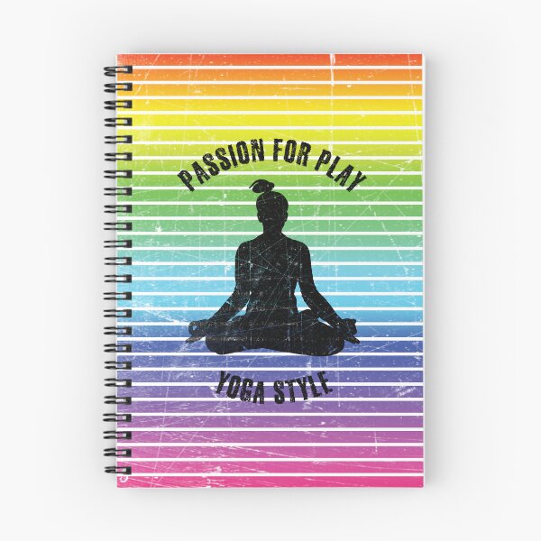 Item preview, Black silhouette of a woman in yoga lotus pose against the background of rainbow stripes designed and sold by HarridanCreates.