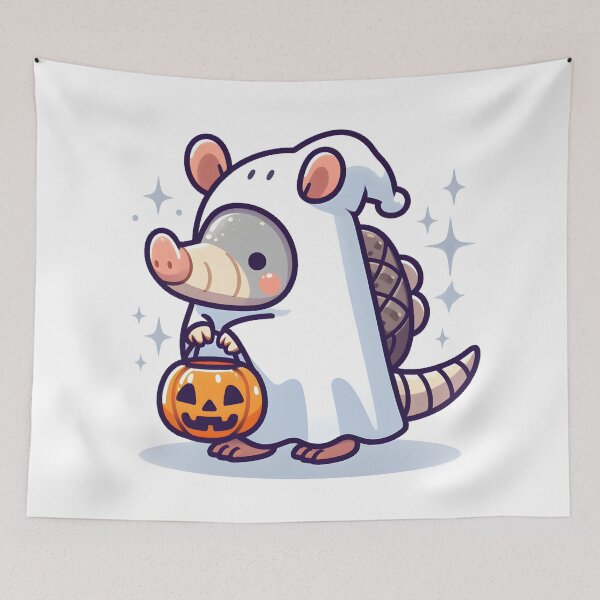 Item preview, Kawaii Armadillo In Ghost Costume designed and sold by CanvasCutie.