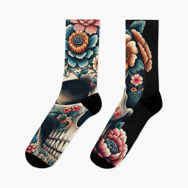 Item preview, Vintage floral tattooed skull designed and sold by Blessinger77.