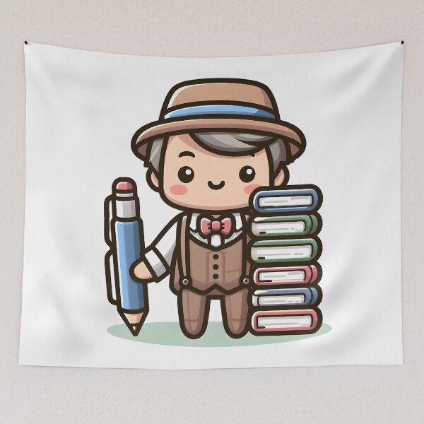 Item preview, Kawaii Writer With Stack Of Books designed and sold by CanvasCutie.
