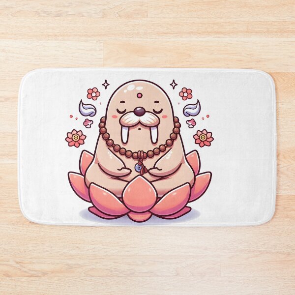 Item preview, Kawaii Walrus With Meditation Beads Meditating On A Lotus Flower designed and sold by CanvasCutie.