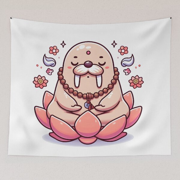 Item preview, Kawaii Walrus With Meditation Beads Meditating On A Lotus Flower designed and sold by CanvasCutie.