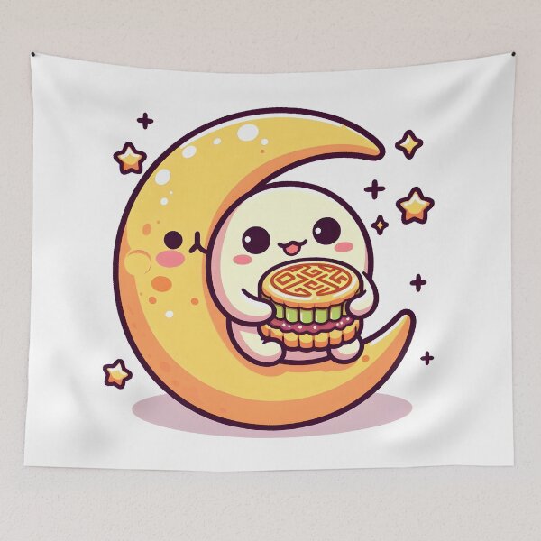 Item preview, Kawaii Moon With Mooncake designed and sold by CanvasCutie.