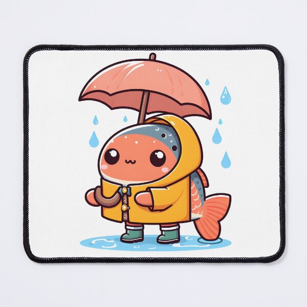 Item preview, Kawaii Salmon With A Raincoat Holding An Umbrella designed and sold by CanvasCutie.