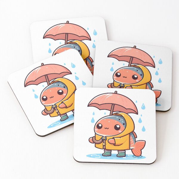 Item preview, Kawaii Salmon With A Raincoat Holding An Umbrella designed and sold by CanvasCutie.