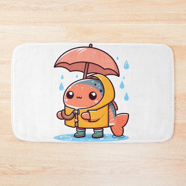 Item preview, Kawaii Salmon With A Raincoat Holding An Umbrella designed and sold by CanvasCutie.