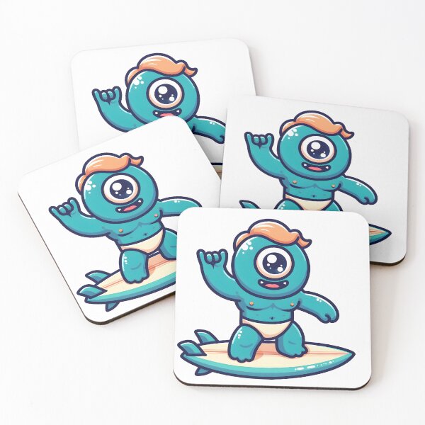 Item preview, Kawaii Jubilant Cyclops With Surfboard designed and sold by CanvasCutie.