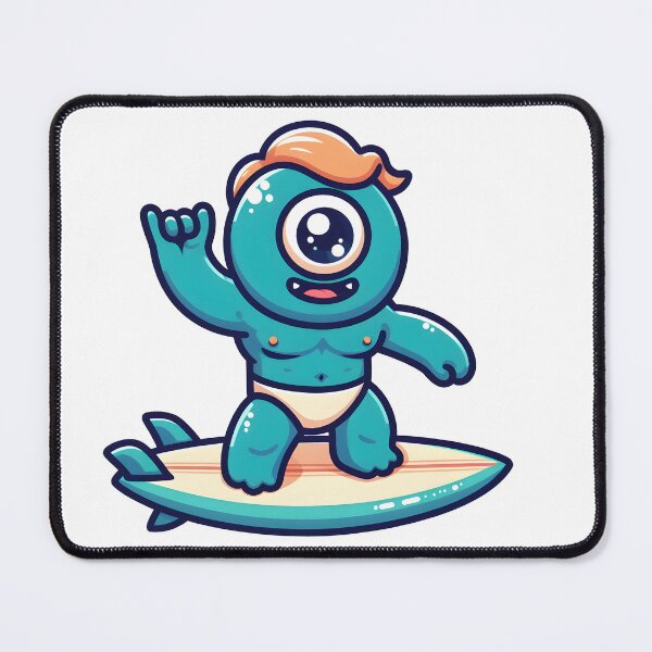 Item preview, Kawaii Jubilant Cyclops With Surfboard designed and sold by CanvasCutie.