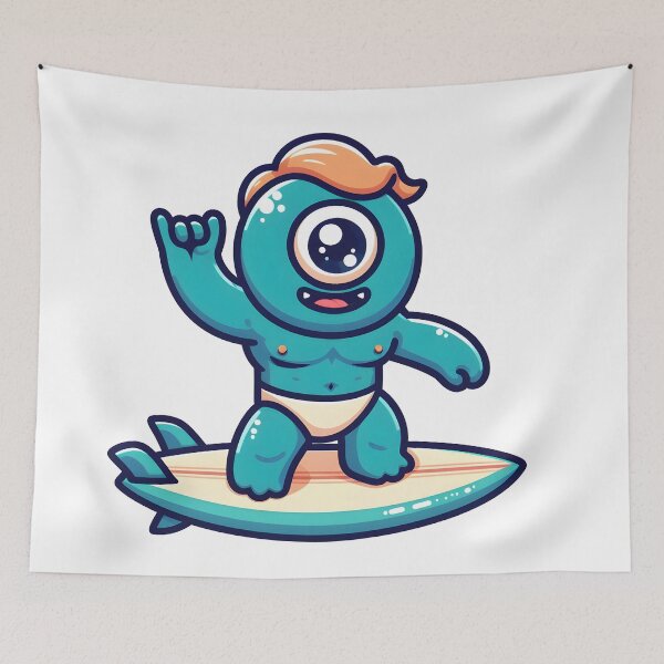 Item preview, Kawaii Jubilant Cyclops With Surfboard designed and sold by CanvasCutie.