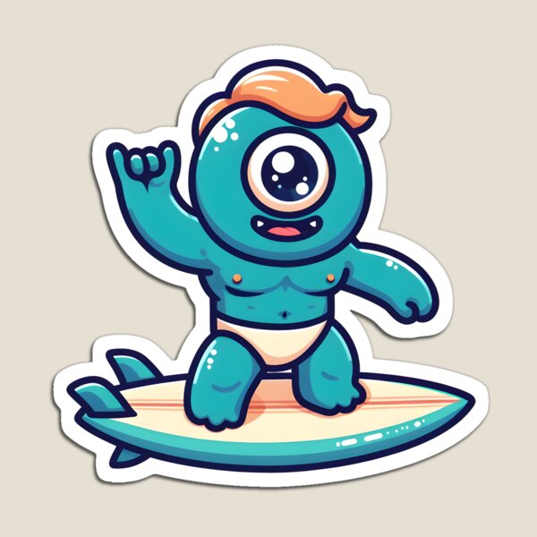Item preview, Kawaii Jubilant Cyclops With Surfboard designed and sold by CanvasCutie.